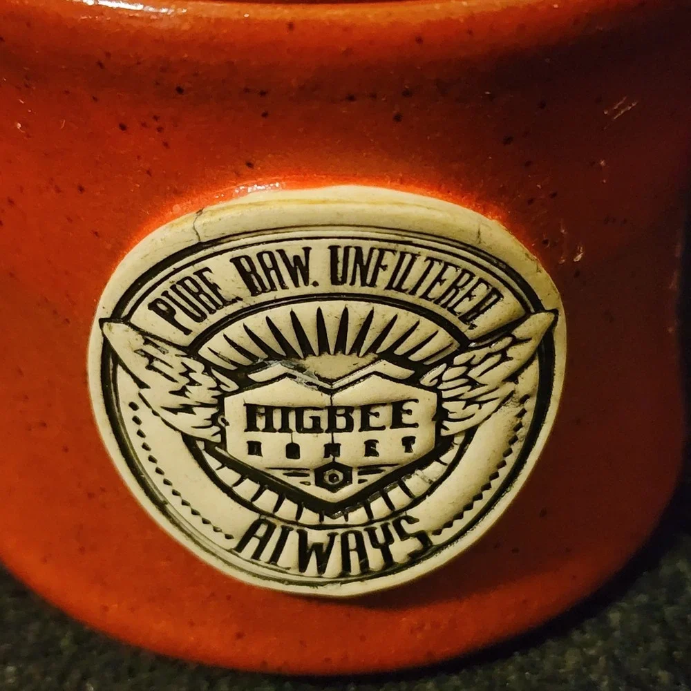 Higbee‎ Honey Red Glazed Butter Crock. Bees. Pottery. Signed